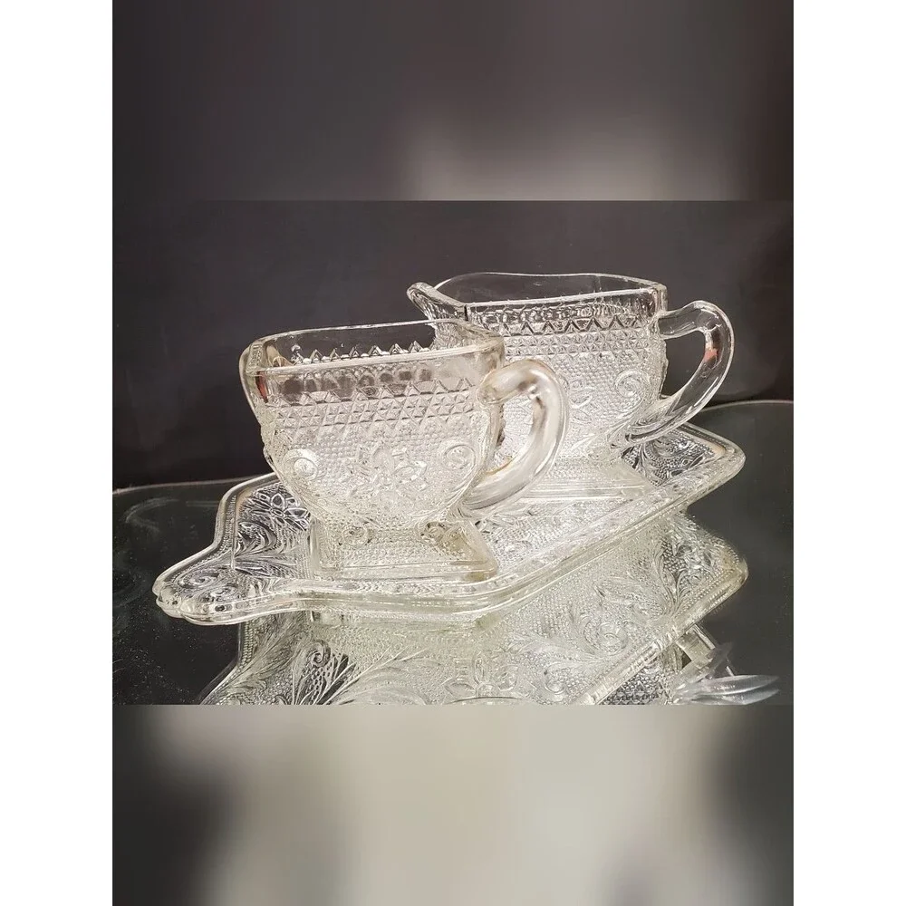 Vintage Indiana Glass Tiara Sandwich Pattern Serving Tray Set